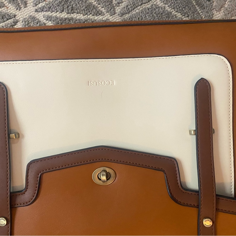 Brown and White Vegan Leather Laptop Bag - Picture 11 of 16